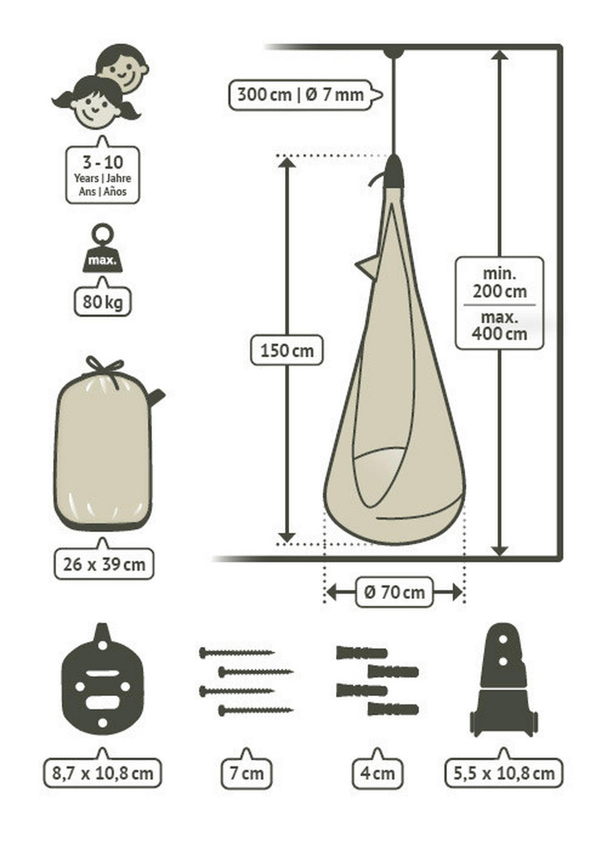 KINDERHÄNGENEST cotton 70/200-400/150 cm  - Blau/Hellgrün, KONVENTIONELL, Textil (70/200-400/150cm) - La Siesta