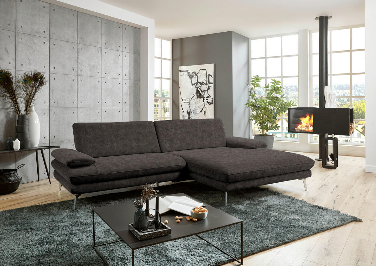 ECKSOFA in Velours Dunkelbraun  - Dunkelbraun/Schwarz, Design, Textil/Metall (284/184cm) - Dieter Knoll