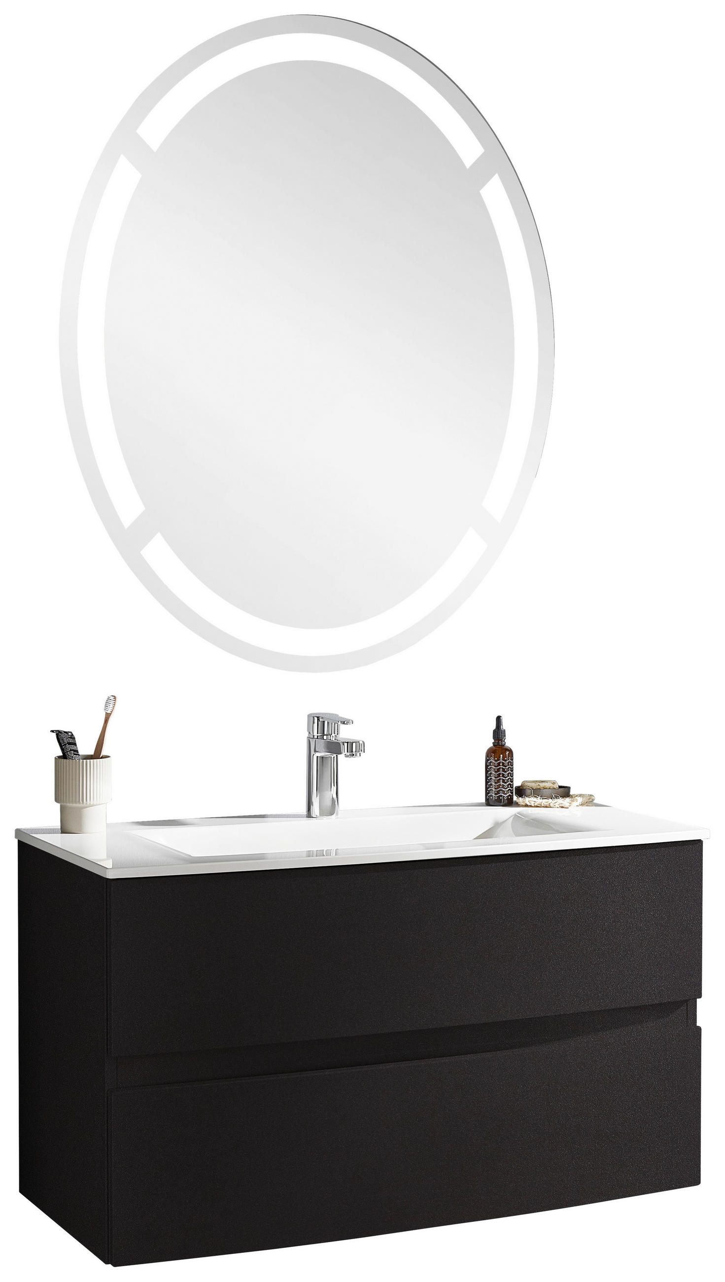 BADEZIMMER  in 91,2 cm  - Dunkelgrau/Weiß, Design, Holzwerkstoff/Stein (91,2cm) - Novel