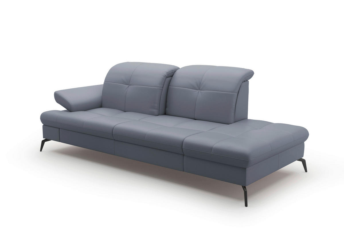 RÉCAMIERE in Echtleder Graublau  - Graublau/Schwarz, Konventionell, Leder/Metall (231/90/122cm) - Sit & More
