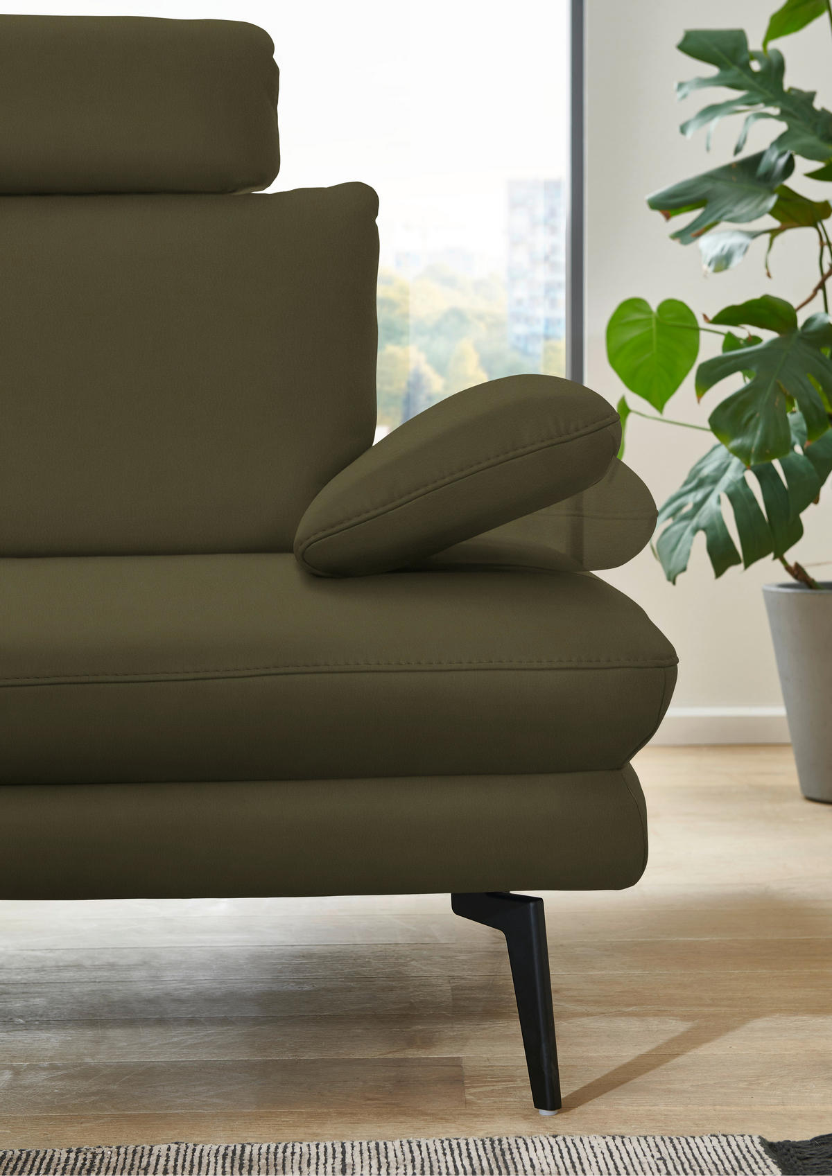 ECKSOFA in Echtleder Olivgrün  - Schwarz/Olivgrün, Design, Leder/Metall (180/310cm) - Dieter Knoll