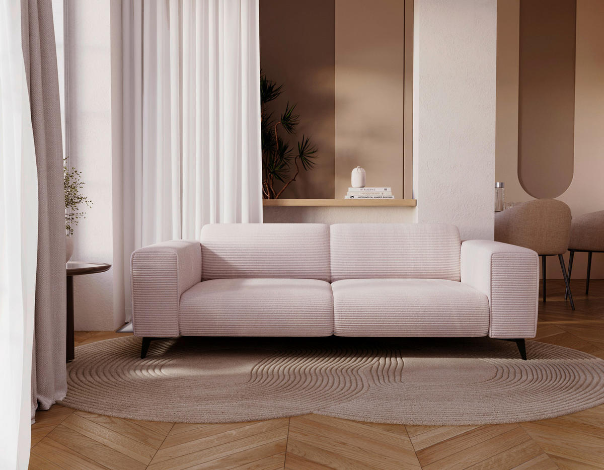 2-SITZER-SOFA Cord Creme  - Creme/Schwarz, KONVENTIONELL, Textil/Metall (207/75/104cm) - Carryhome