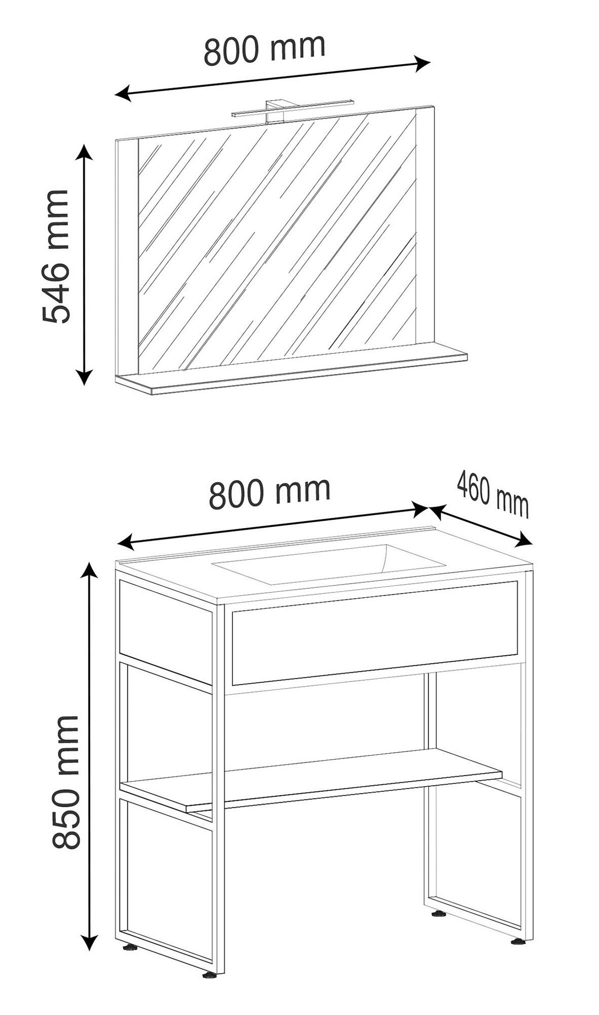 BADEZIMMER 3-teilig  in 80 cm  - Weiss/Schwarz, Modern, Glas/Keramik (80cm) - MID.YOU