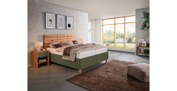 POLSTERBETT Matratze, Lattenrost, Bettkasten Buchefarben, Olivgrün 200/200 cm - Buchefarben/Weiß, Design, Holz/Textil (200/200cm) - Valnatura