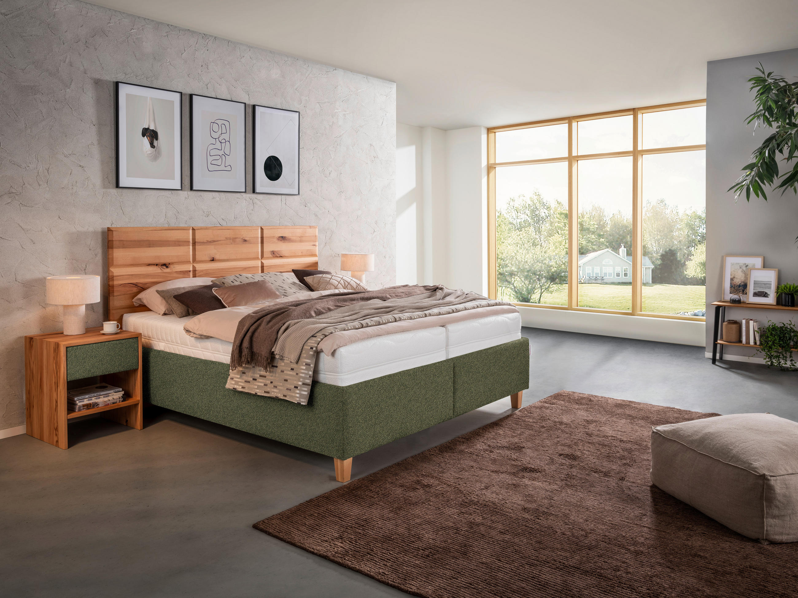 POLSTERBETT 160/200 cm  in Buchefarben, Olivgrün  - Weiss/Buchefarben, Design, Holz/Textil (160/200cm) - Valnatura