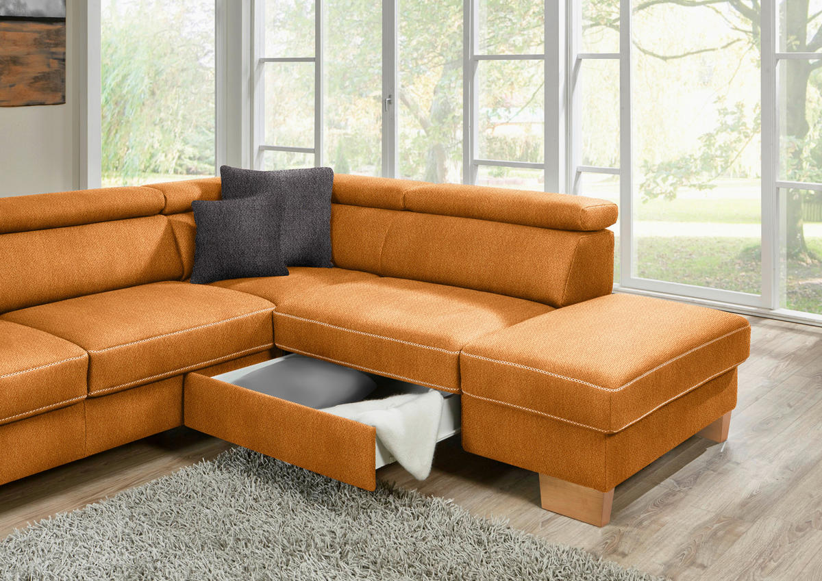 ECKSOFA in Mikrofaser Orange  226/273 cm  - Eichefarben/Beige, Natur, Holz/Textil (226/273cm) - Beldomo System