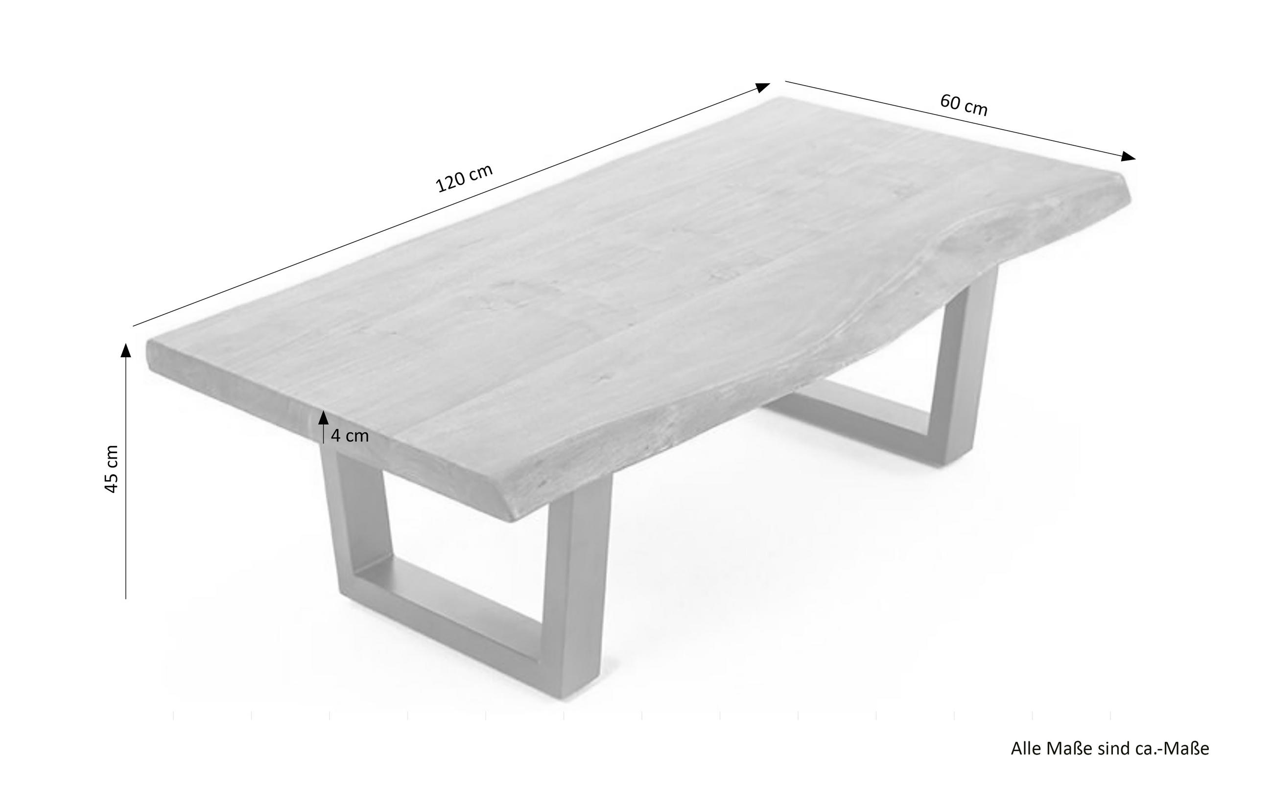 COUCHTISCH Akazie massiv 120/60/45 cm rechteckig Schwarz, Akaziefarben  - Schwarz/Akaziefarben, MODERN, Holz/Metall (120/60/45cm) - MID.YOU