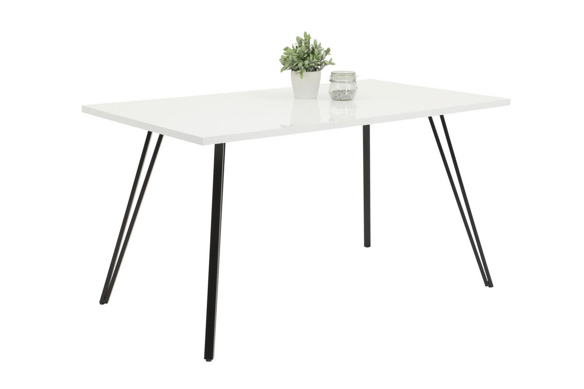 TISCHGRUPPE Samt Grau, Weiß Hochglanz  - Weiß Hochglanz/Schwarz, MODERN, Textil/Metall (140/76/80cm) - MID.YOU