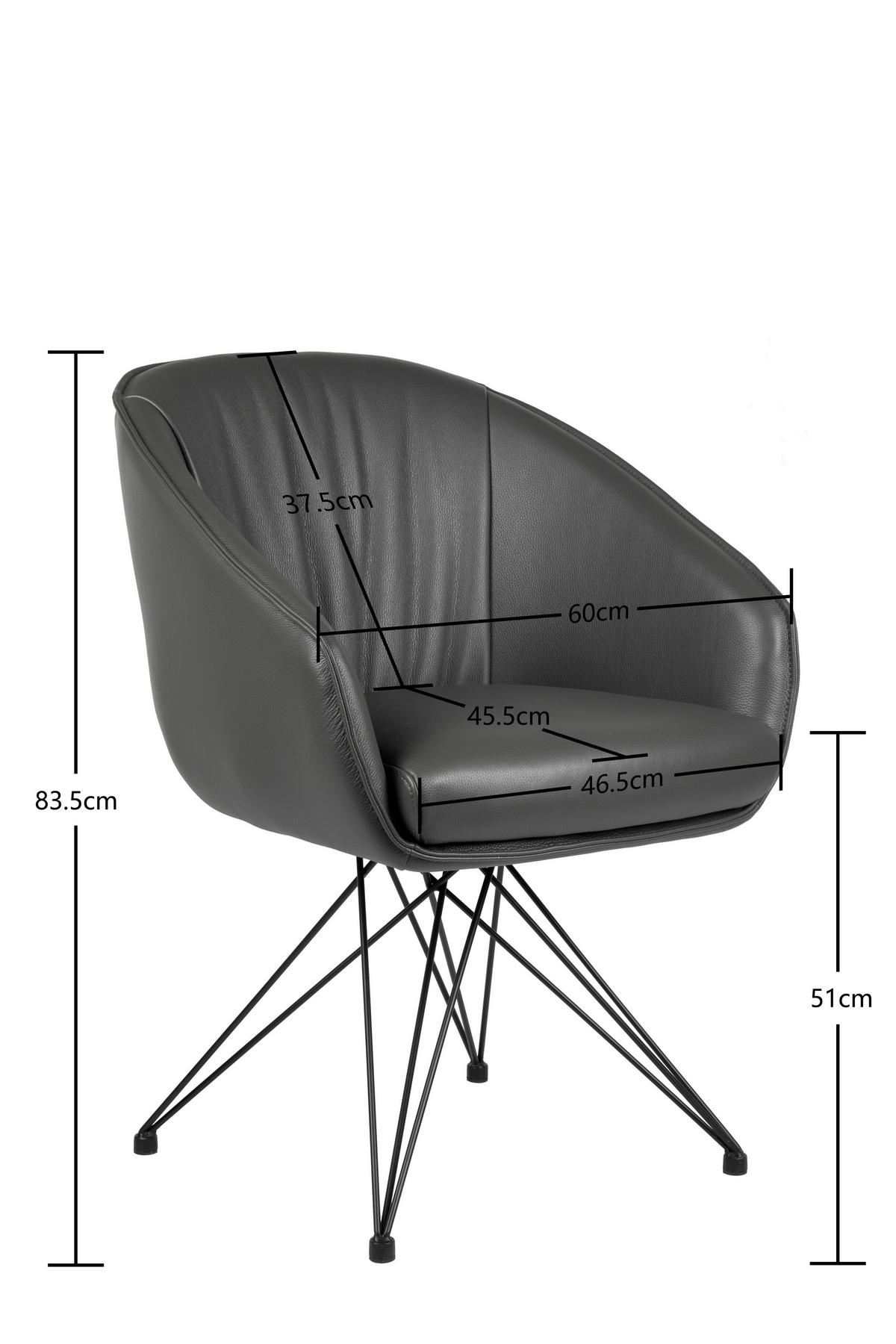ARMLEHNSTUHL  in Eisen Echtleder pigmentiert  - Cognac/Schwarz, Design, Leder/Metall (59,5/83,5/63,5cm) - Emilio Belluti