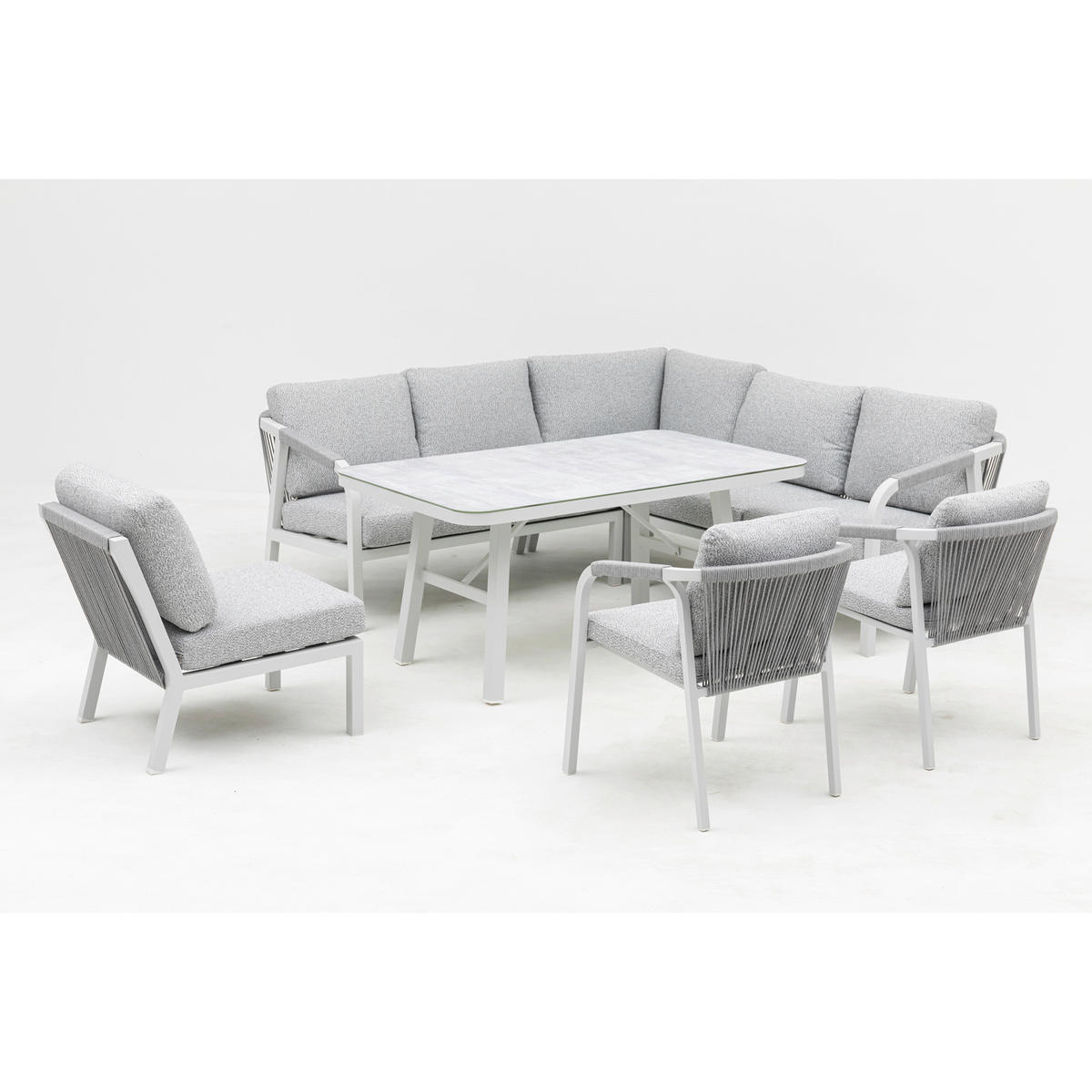 DINING-LOUNGESET  - Weiß/Grau, MODERN, Glas/Textil - Gardenson