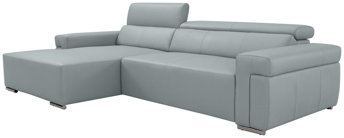 Ecksofa inkl. Funktion DUA Hellgrau Echtleder  - Chromfarben/Hellgrau, Design, Leder/Metall (170/293cm) - Novel