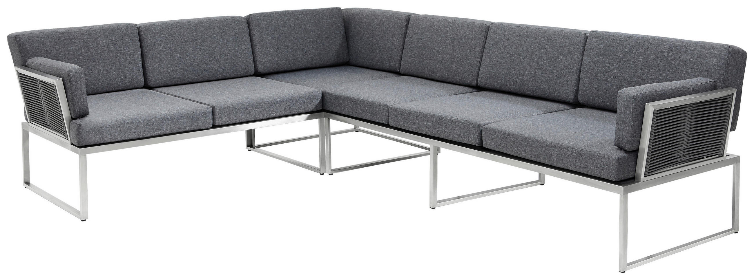 LOUNGEGARNITUR 3-teilig   280/75/217 cm Edelstahl  - Edelstahlfarben/Dunkelgrau, Design, Textil/Metall (280/75/217cm) - Amatio