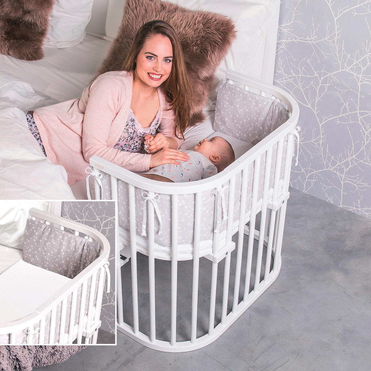 BEISTELLBETT 110/62/96,50 cm  - Grau, Basics, Holz (110/62/96,50cm) - Babybay