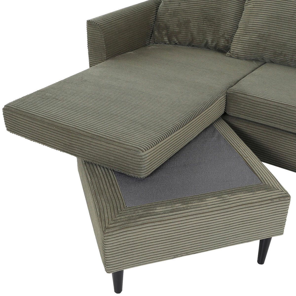 ECKSOFA Dunkelgrün Cord Rückenkissen, Rücken echt  - Dunkelgrün/Schwarz, KONVENTIONELL, Holz/Textil (150/218cm) - Carryhome