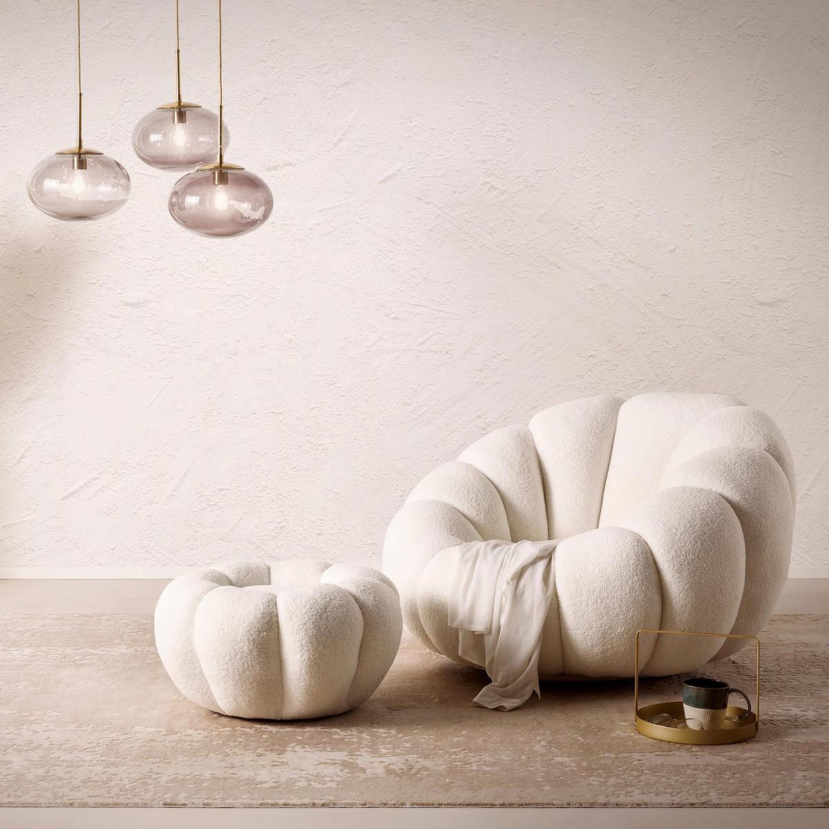 SESSELSET in Teddystoff Weiß  - Weiß, MODERN, Textil (97/65/95cm) - Livetastic