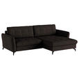 ECKSOFA in Flachgewebe, Leinenoptik Dunkelbraun  - Dunkelbraun/Schwarz, Design, Textil/Metall (242/170cm) - Xora