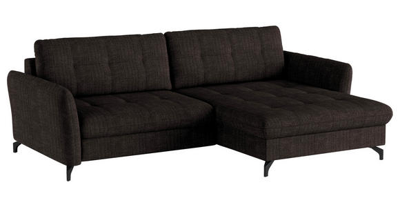 ECKSOFA in Flachgewebe, Leinenoptik Dunkelbraun  - Dunkelbraun/Schwarz, Design, Textil/Metall (242/170cm) - Xora