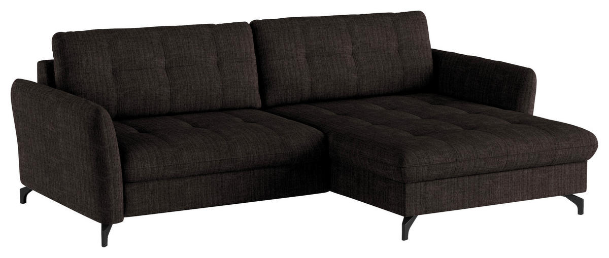 ECKSOFA in Flachgewebe, Leinenoptik Dunkelbraun  - Dunkelbraun/Schwarz, Design, Textil/Metall (242/170cm) - Xora