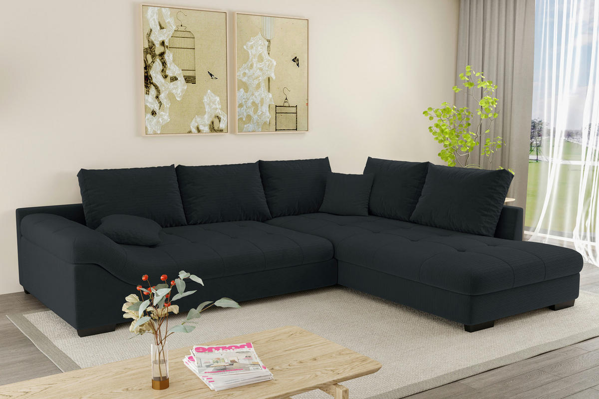 ECKSOFA in Cord Anthrazit  - Anthrazit/Schwarz, Konventionell, Holz/Textil (298/202cm) - MID.YOU