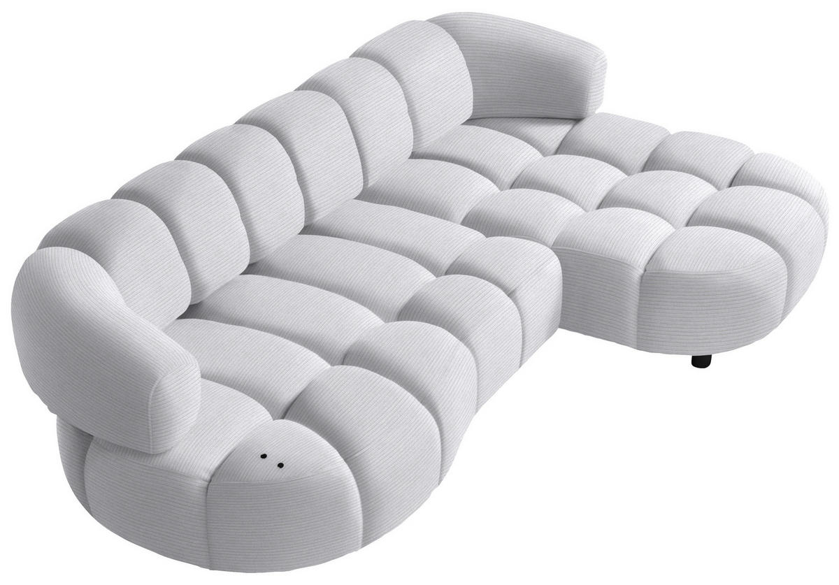 ECKSOFA in Cord, Velours Silberfarben  - Silberfarben/Schwarz, Design, Holz/Textil (284/183cm) - Welnova