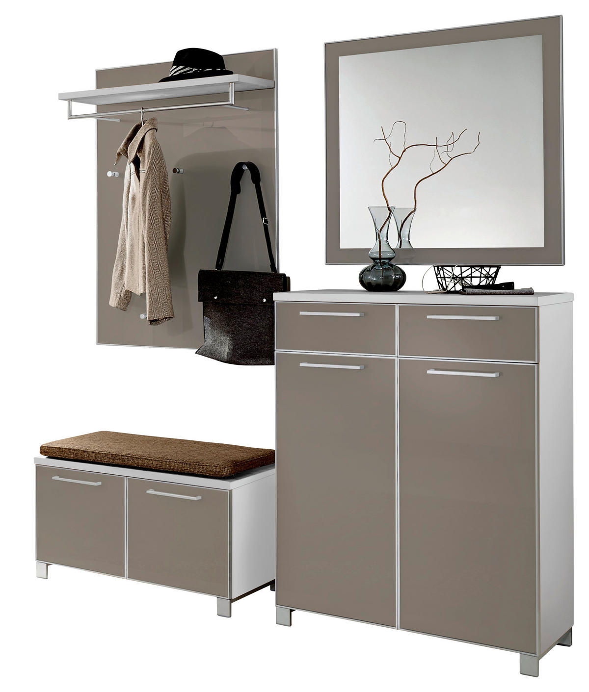 GARDEROBE 5-teilig  in 175/195/40 cm  - Taupe/Hellbraun, Design, Glas/Holzwerkstoff (175/195/40cm)