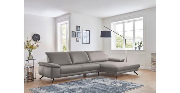 ECKSOFA in Echtleder Grau  - Schwarz/Grau, Design, Leder/Metall (328/193cm) - Dieter Knoll