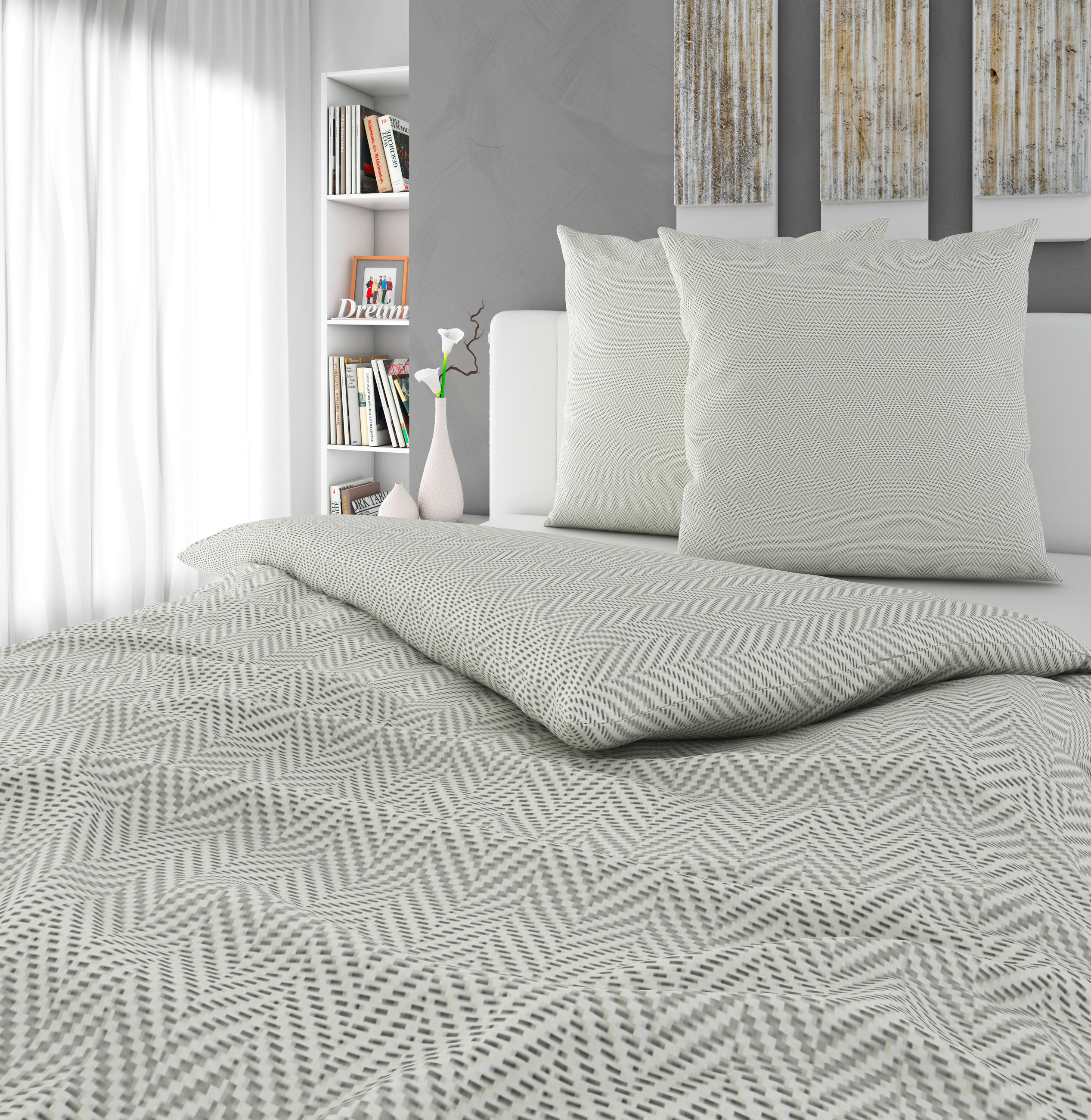 BETTWÄSCHE Flanell 200/200 cm  - Weiß/Grau, Textil (200/200cm) - Novel