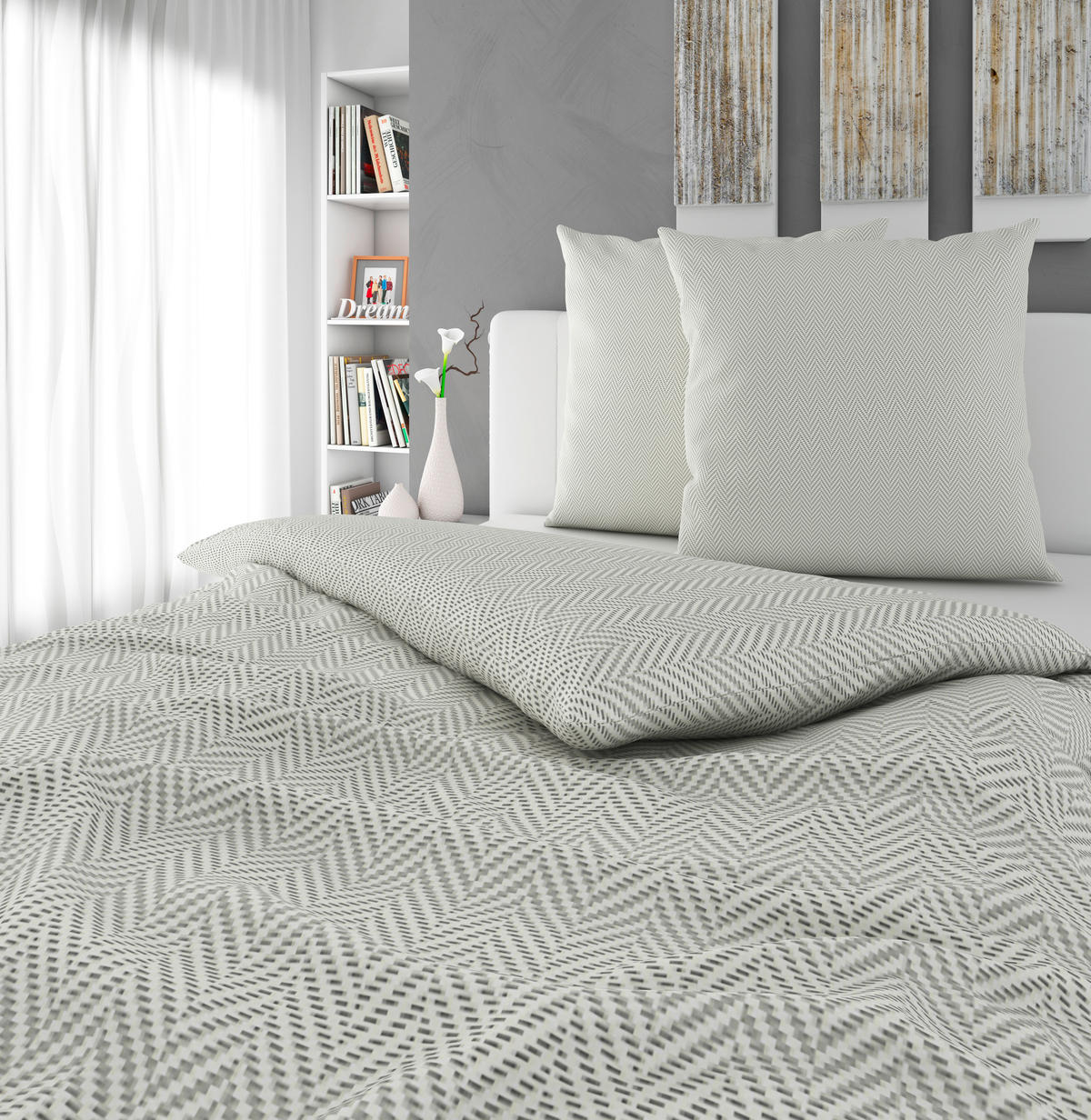 BETTWÄSCHE Flanell 200/200 cm  - Weiß/Grau, Textil (200/200cm) - Novel