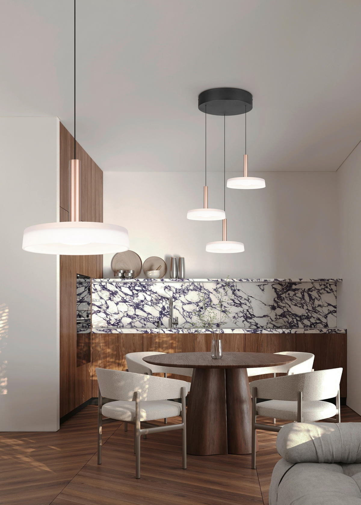 LED-PENDELLEUCHTE Celeste 35/200 cm   - Braun/Weiß, Design, Glas/Metall (35/200cm) - Trio Leuchten