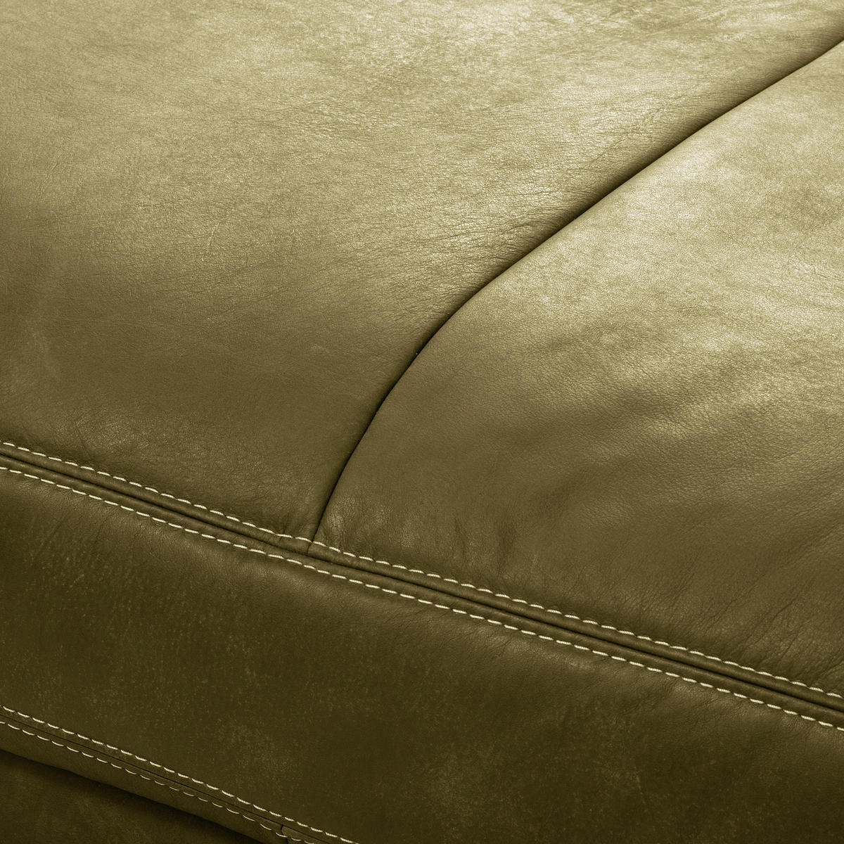 HOCKER in Leder Olivgrün  - Beige/Schwarz, Design, Leder/Kunststoff (123/45/93cm) - Livetastic