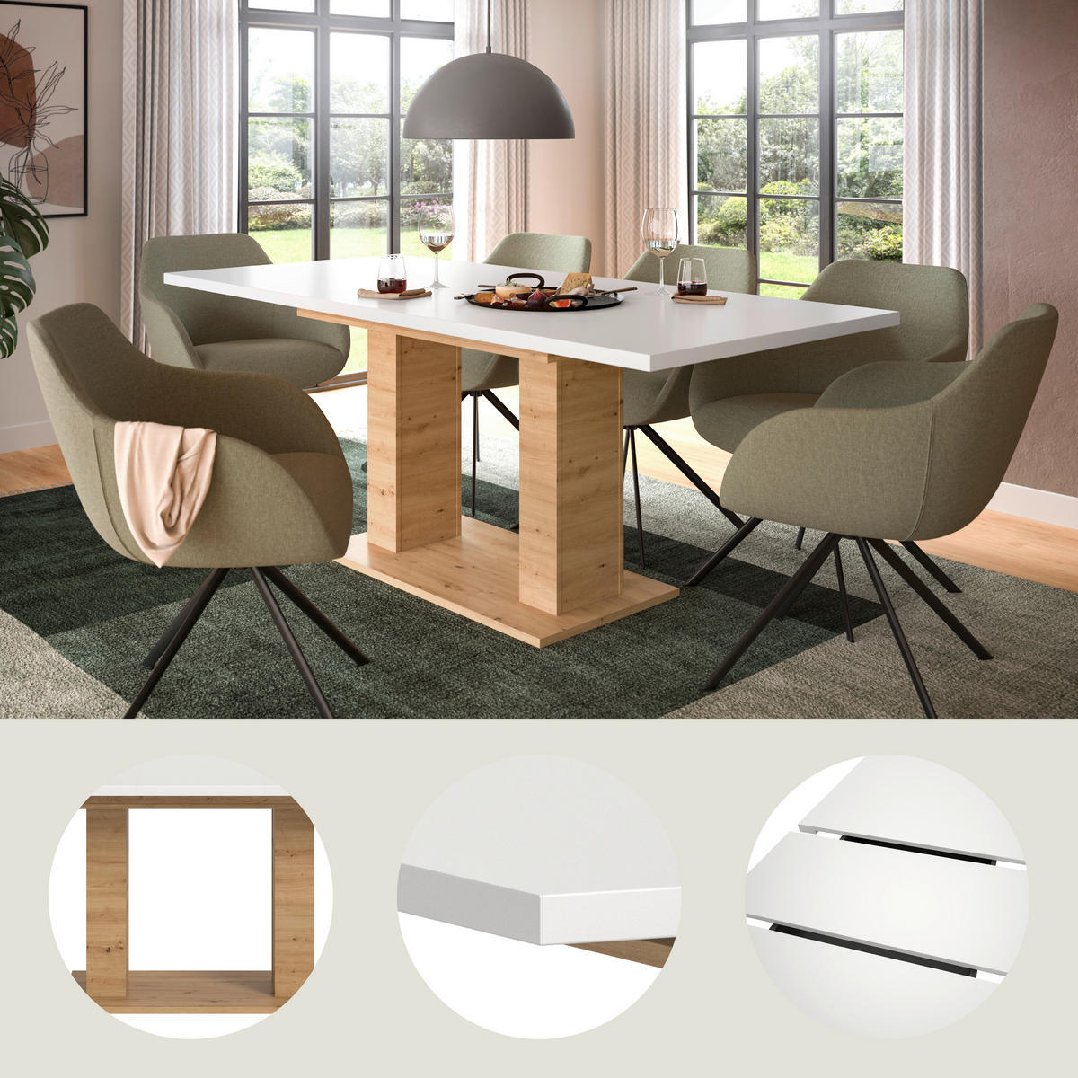 AUSZIEHTISCH Weiß rechteckig  ausziehbar  - Eiche Artisan/Weiß, KONVENTIONELL, Holzwerkstoff (150-190/90/76cm) - MID.YOU