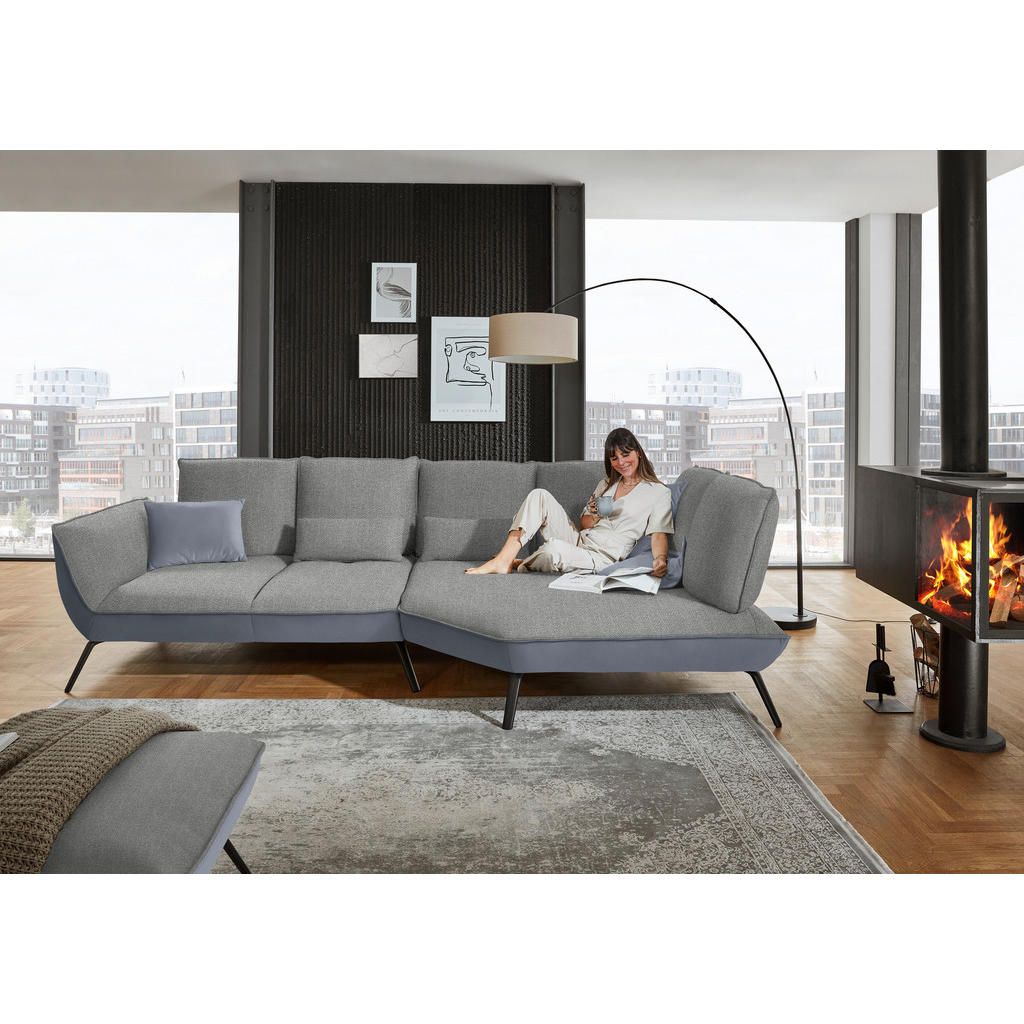 Thumbnail - Moderano Ecksofa, Hellgrau, Textil, 5-Sitzer, Ottomane rechts, L-Form, 320x169 cm, Typenauswahl, Fußauswahl, Lederauswah...