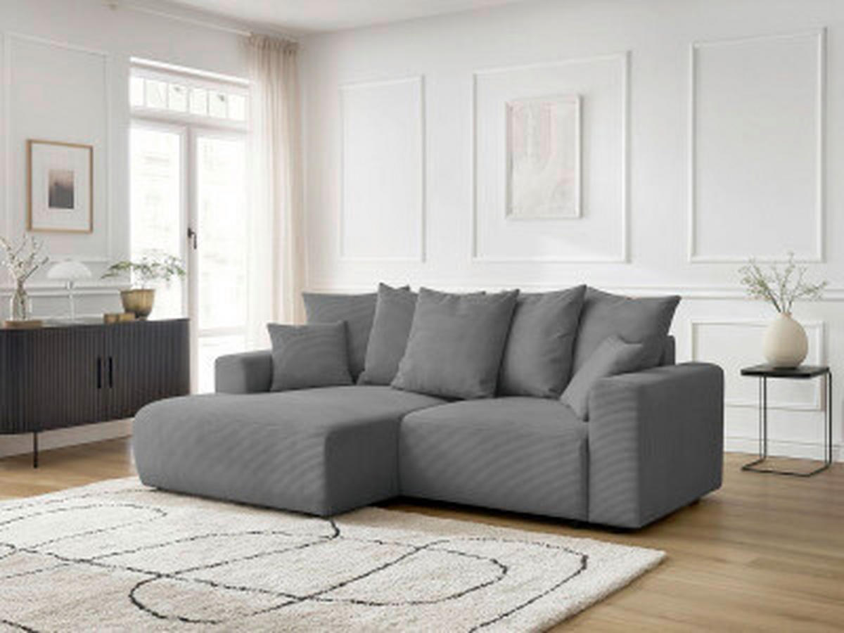 ECKSOFA Ottomane links  ATILLA Dunkelgrau Cord  - Dunkelgrau/Schwarz, MODERN, Kunststoff/Textil (149/244cm)