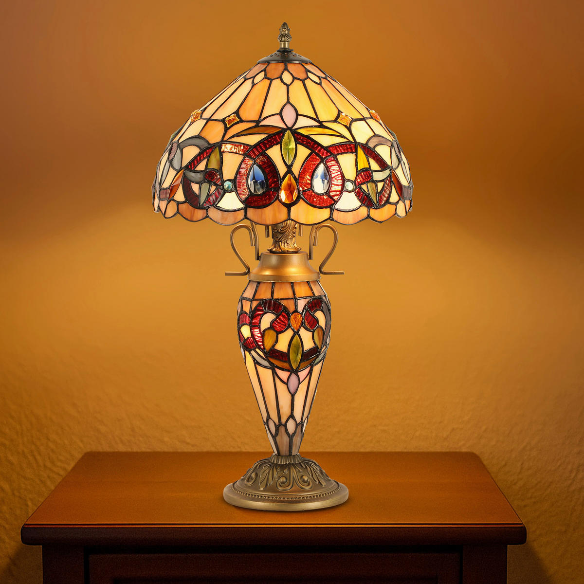 ASZTALI LÁMPA - barna/többszínű, Basics, Üveg/fém (30/56/30cm)