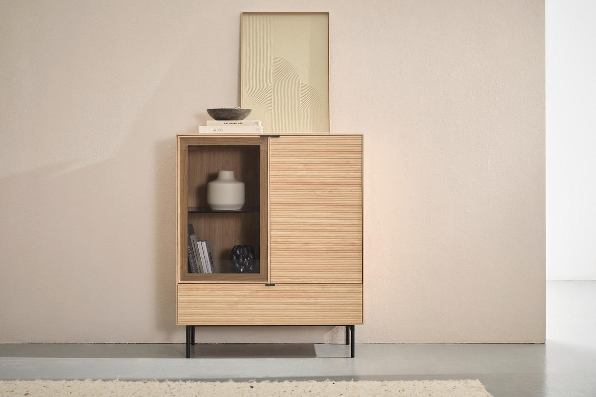HIGHBOARD  100/120/40 cm 1 Schublade(n)  - Eichefarben/Schwarz, KONVENTIONELL, Glas/Holzwerkstoff (100/120/40cm) - Xora