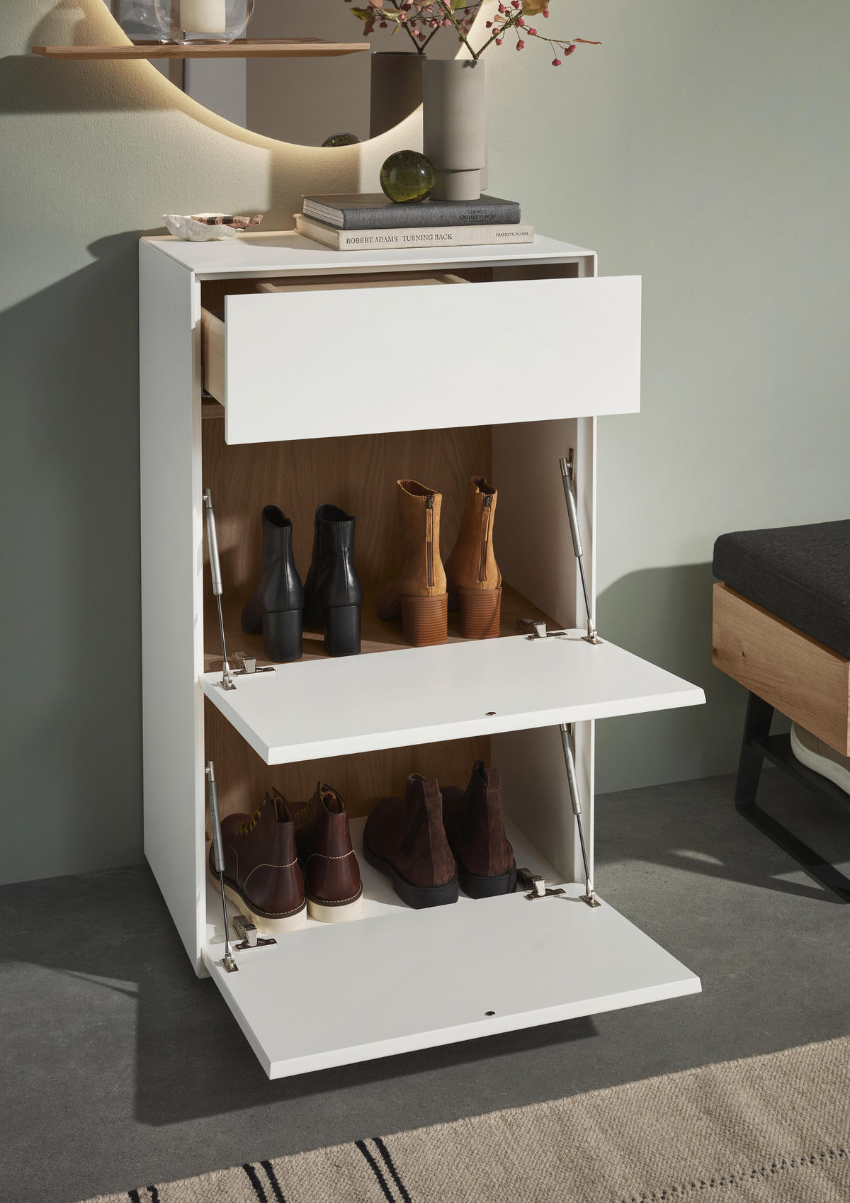 SCHUHSCHRANK Kernbirke massiv Weiß  - Weiß, Design, Holz (59/98/39cm) - Johann Jakob