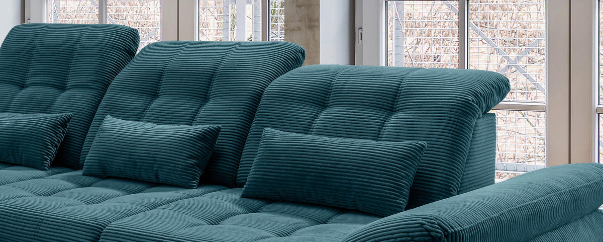 ECKSOFA in Cord Petrol  - Petrol/Schwarz, Modern, Textil/Metall (184/314cm) - Livetastic