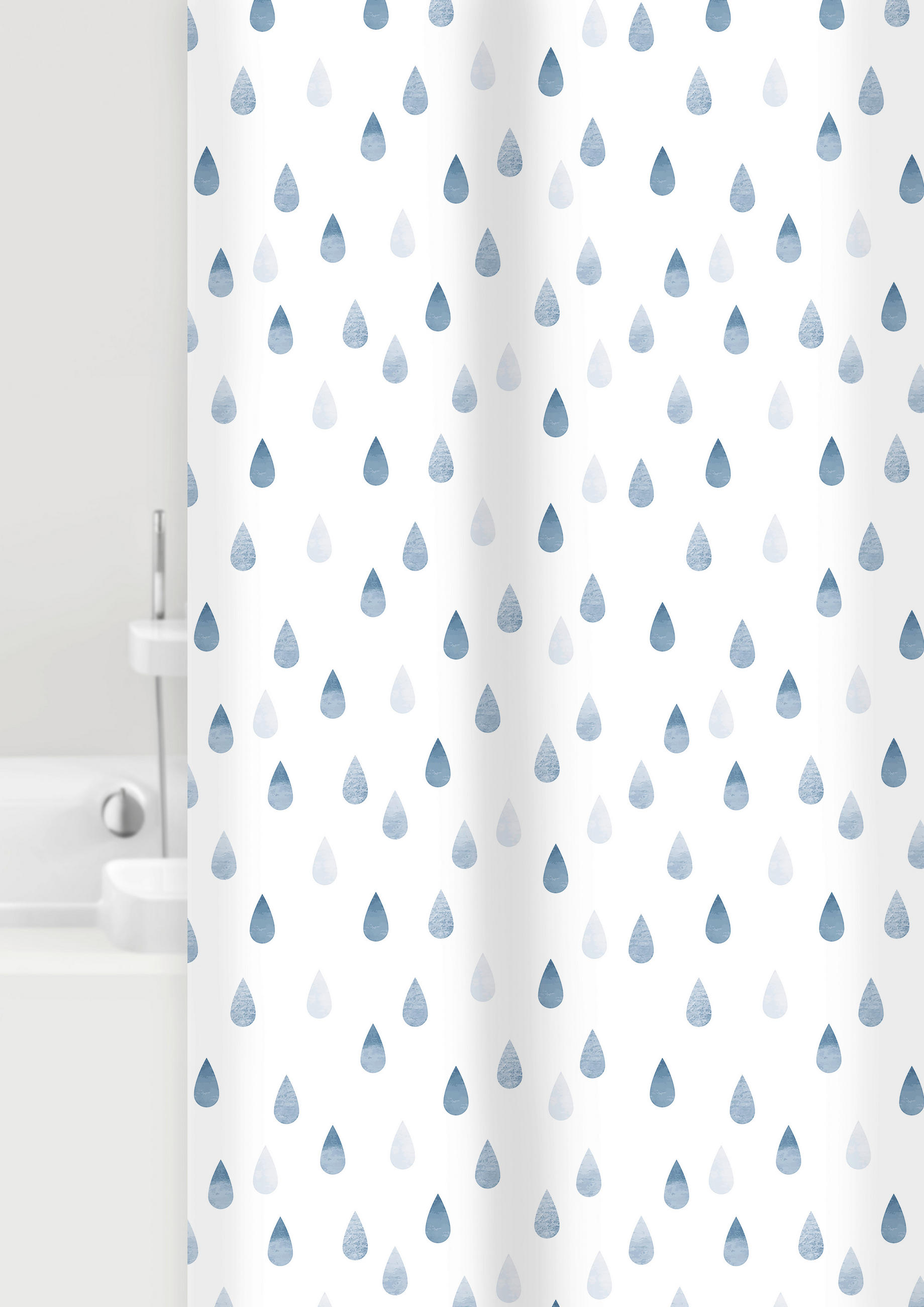 SPRCHOVÝ ZÁVES, 180/200 cm - modrá/biela, Basics, plast (180/200cm) - Grund