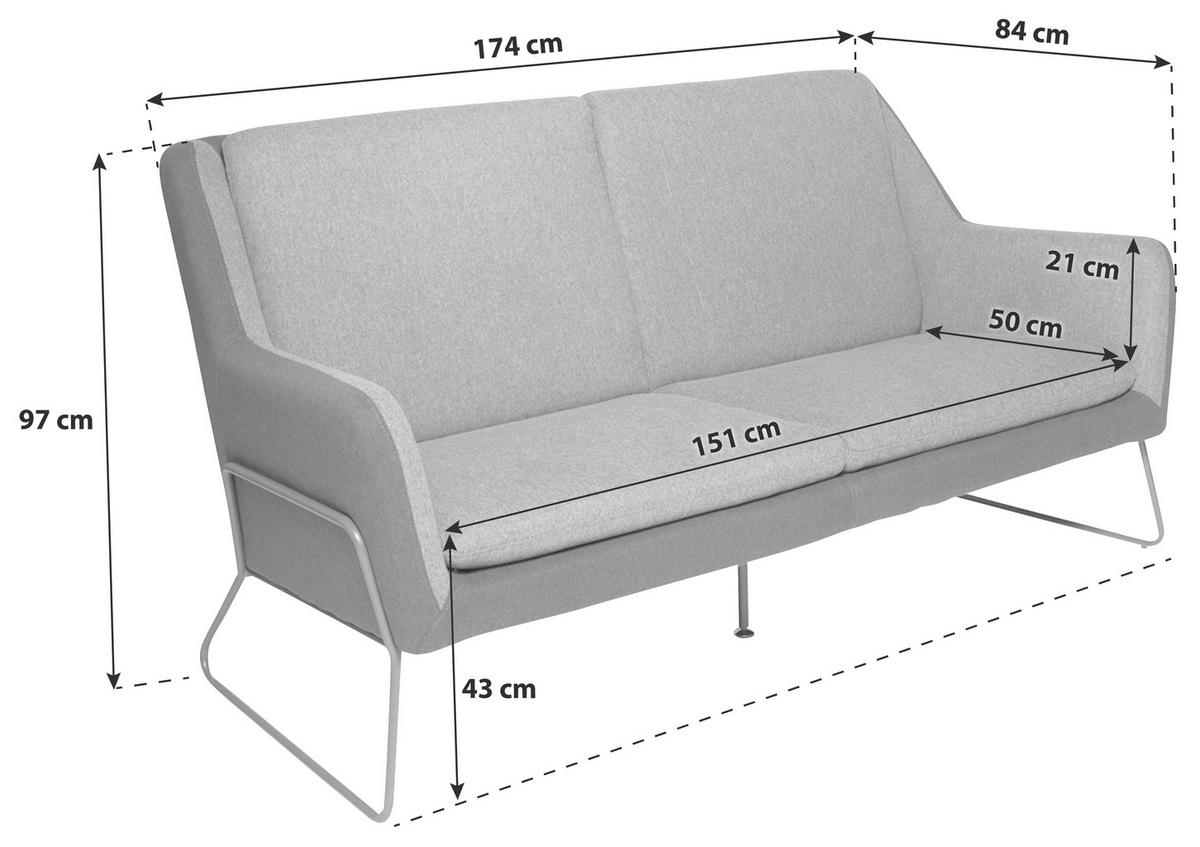 3-SITZER-SOFA Flachgewebe Hellgrau, Dunkelgrau  - Dunkelgrau/Hellgrau, MODERN, Textil/Metall (174/97/84cm) - MID.YOU