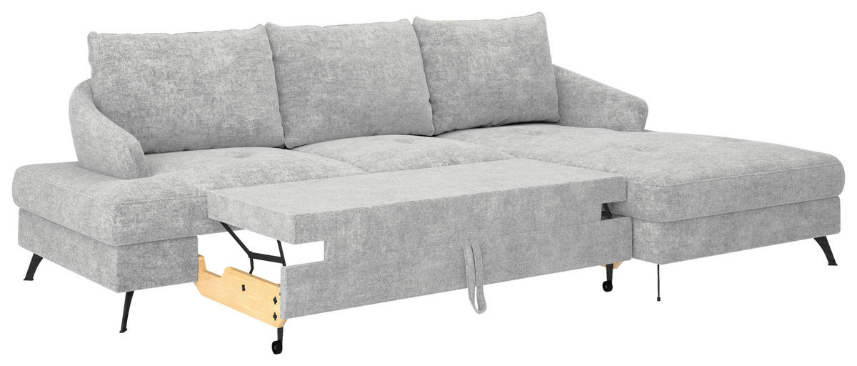 ECKSOFA in Webstoff Hellgrau  - Hellgrau/Schwarz, Konventionell, Textil/Metall (293/183cm) - Carryhome