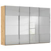 SCHWEBETÜRENSCHRANK 316/235/68 cm 4-türig Eiche Artisan, Seidengrau  - Chromfarben/Seidengrau, Design, Glas/Holzwerkstoff (316/235/68cm) - Novel