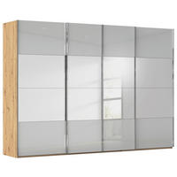 SCHWEBETÜRENSCHRANK 316/223/68 cm 4-türig Grau, Eiche Artisan  - Chromfarben/Eiche Artisan, Design, Glas/Holzwerkstoff (316/223/68cm) - Novel