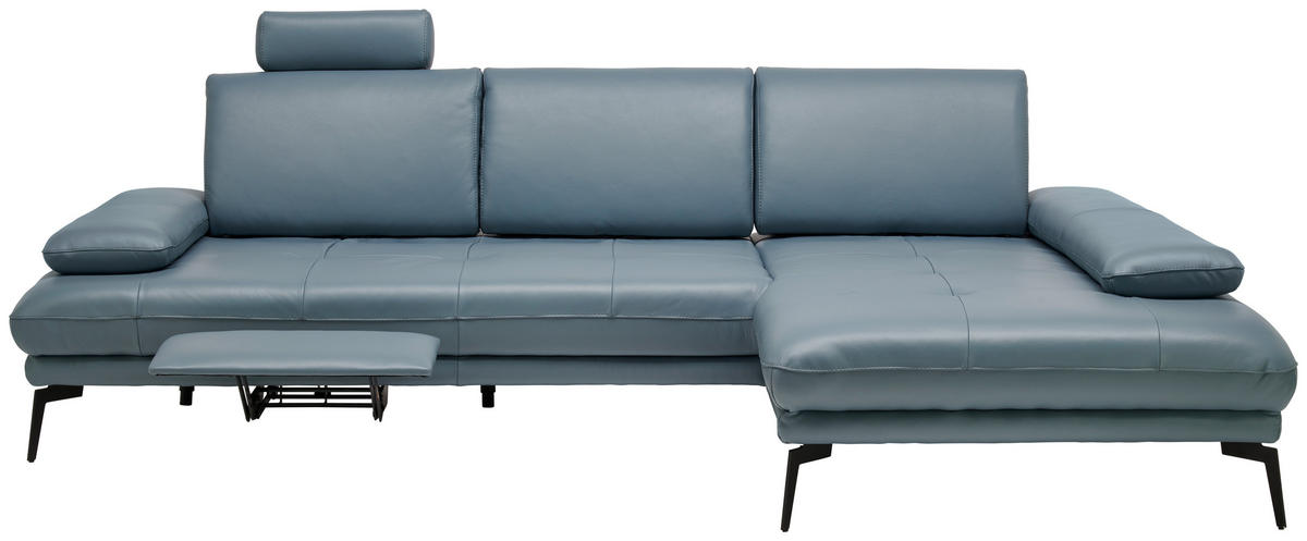 ECKSOFA in Echtleder Graublau  - Graublau/Schwarz, Design, Leder/Metall (187/273cm) - Celina Home