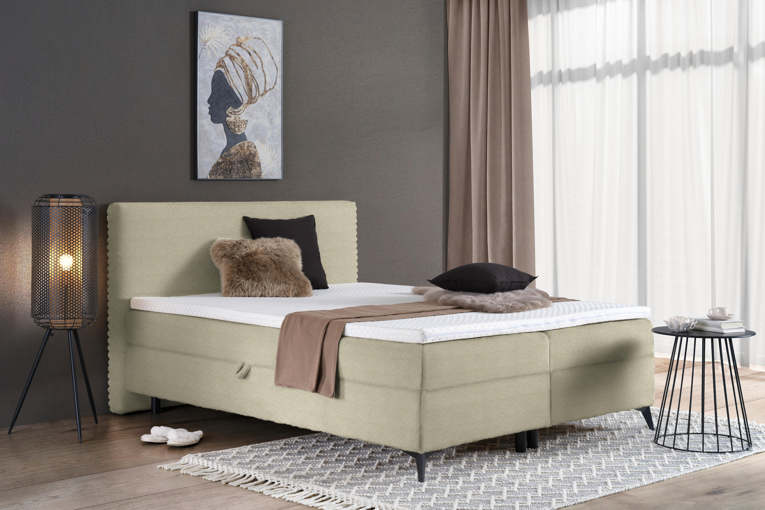 BOXBETT 160/200 cm  in Beige  - Beige/Schwarz, Design, Holz/Holzwerkstoff (160/200cm) - Xora