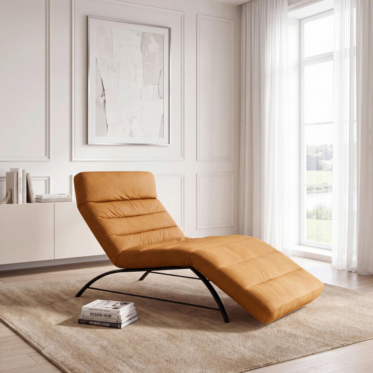 RELAXLIEGE Mikrofaser Cognac  - Cognac/Schwarz, Design, Textil/Metall (95/91/170cm) - Chilliano
