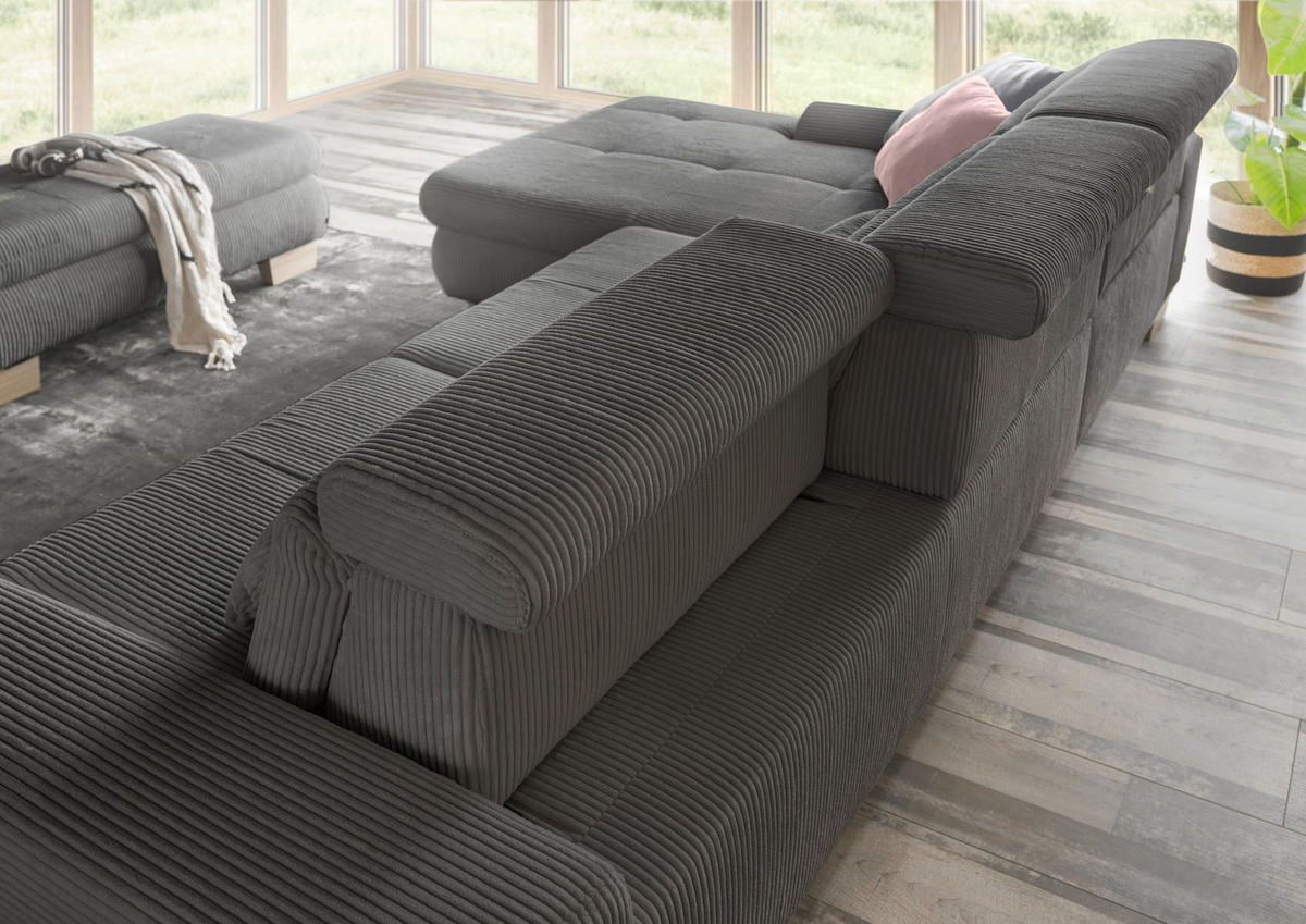 ECKSOFA Anthrazit Cord  - Eiche Bianco/Anthrazit, KONVENTIONELL, Holz/Textil (195/307cm) - SetOne by Musterring
