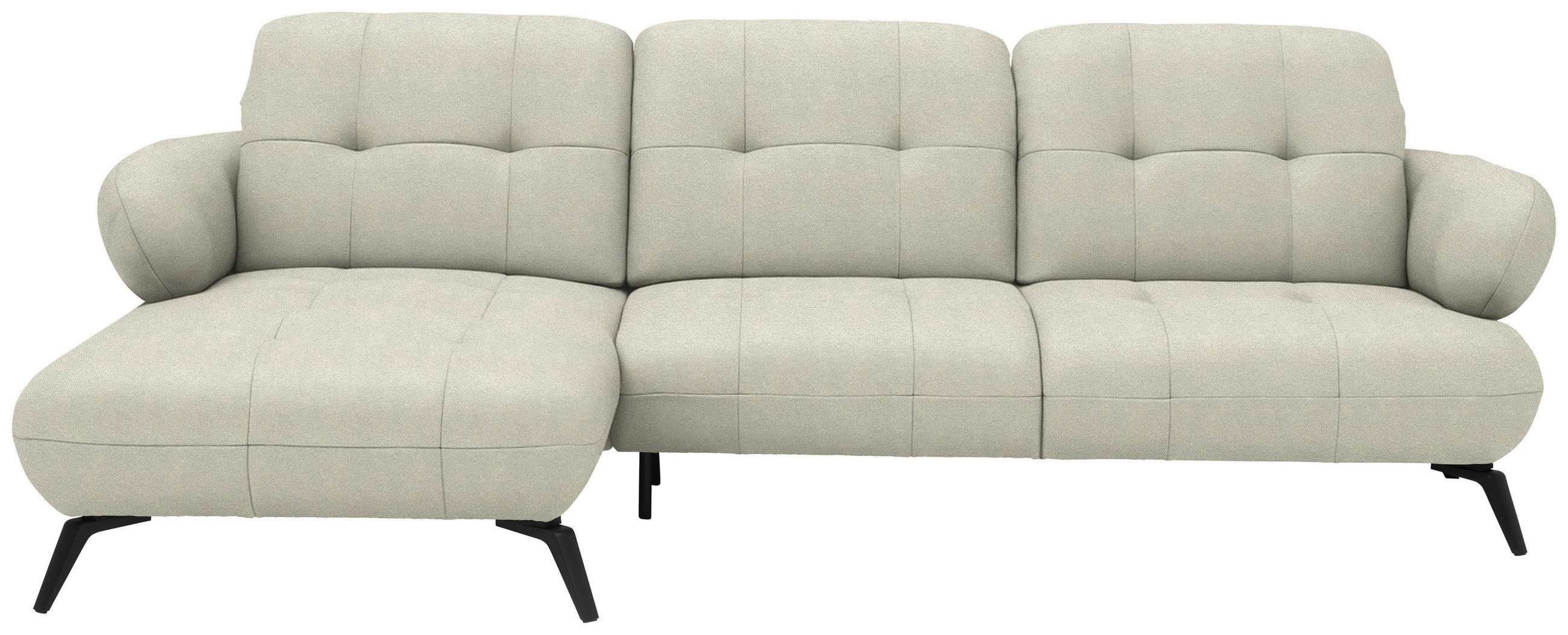 ECKSOFA 180/282 cm  in Flachgewebe Sandfarben Rücken echt, Kopfteilverstellung  180/282 cm  - Sandfarben/Schwarz, MODERN, Textil/Metall (180/282cm) - Novel