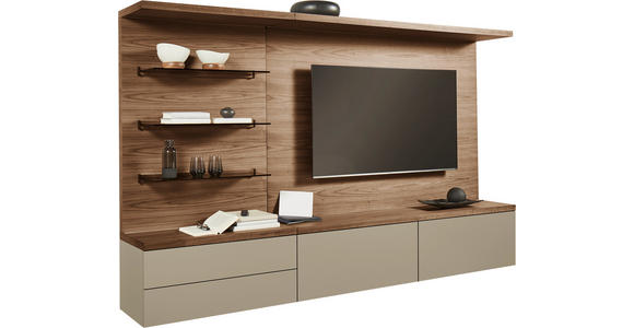 WOHNWAND  in Taupe, Nussbaumfarben  270/182/46 cm  - Taupe/Nussbaumfarben, Design, Glas/Holz (270/182/46cm) - Belluti