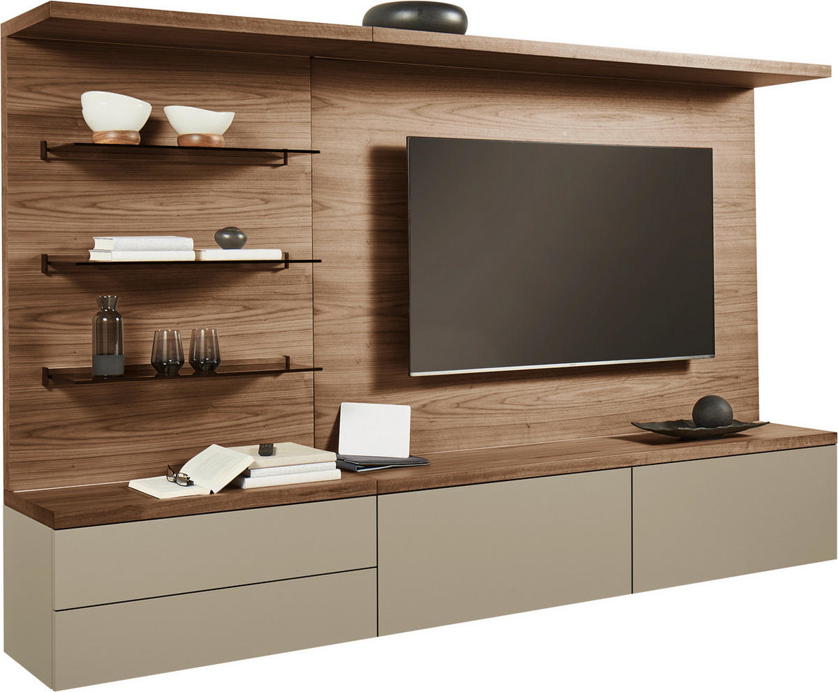 WOHNWAND  in Nussbaumfarben, Taupe 270/182/46 cm  - Taupe/Nussbaumfarben, Design, Glas/Holz (270/182/46cm) - Emilio Belluti