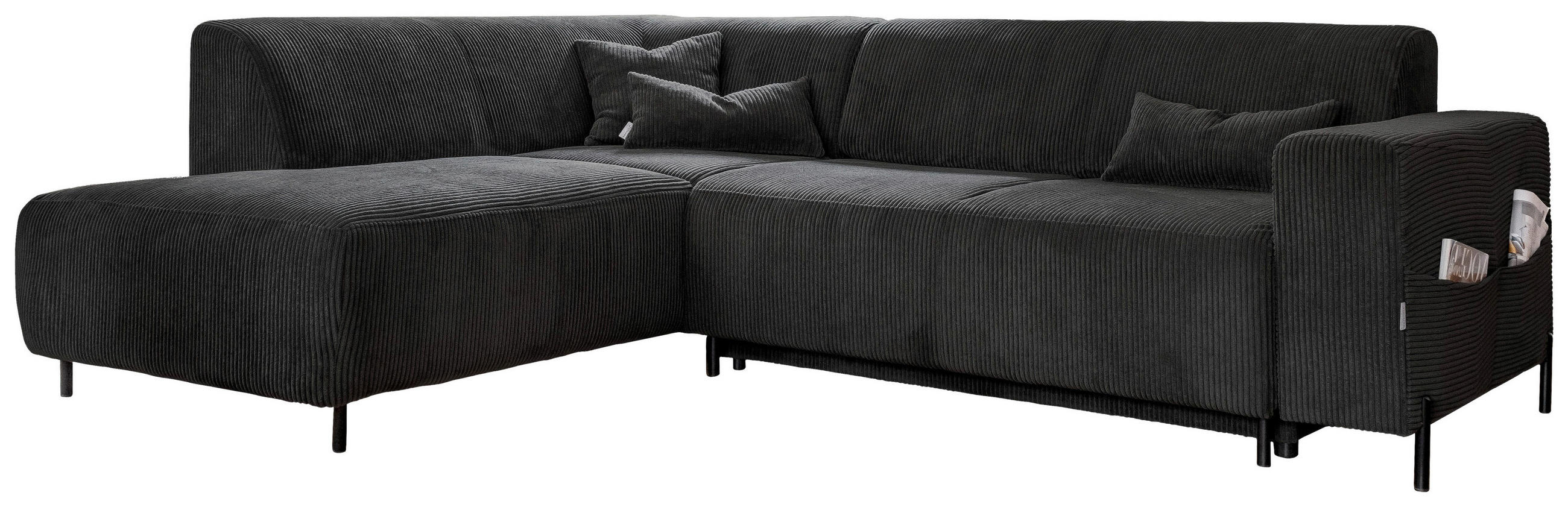 ECKSOFA Dunkelgrau Cord  - Dunkelgrau/Schwarz, Textil/Metall (192/250cm) - MID.YOU